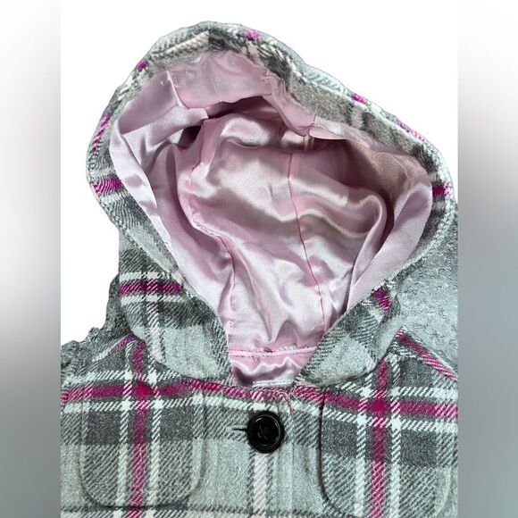 Old Navy Grey and Pink Plaid Pea Coat- 12-18mon - Picture 3 of 11